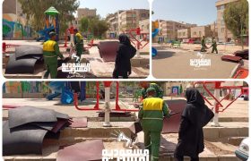 نصب کف‌پوش ایمنی در بوستان شادی مسعودیه