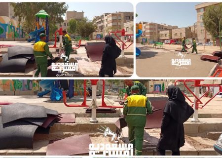 نصب کف‌پوش ایمنی در بوستان شادی مسعودیه